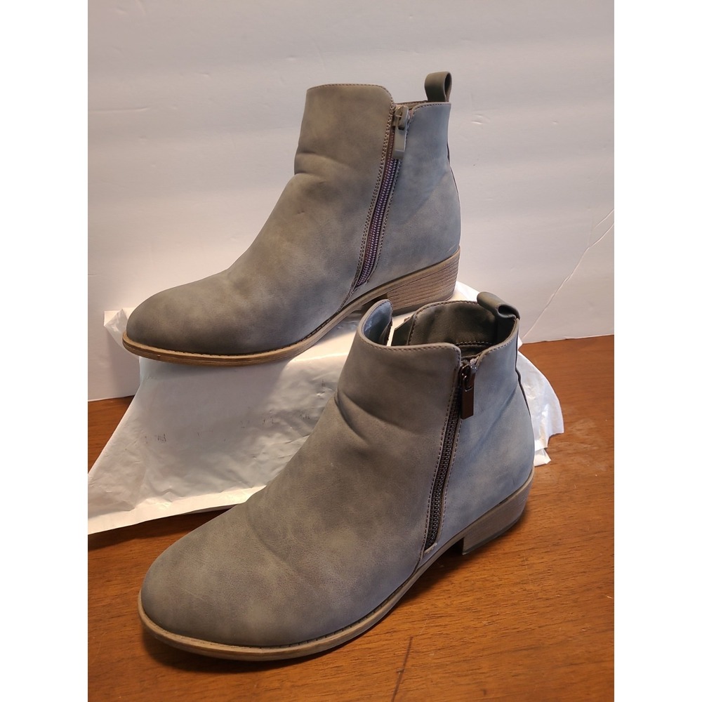 JEOSSY Women's Ankle Boots Gray Thick Heel Low Heel 905 Sz 8.5 Double Zipper